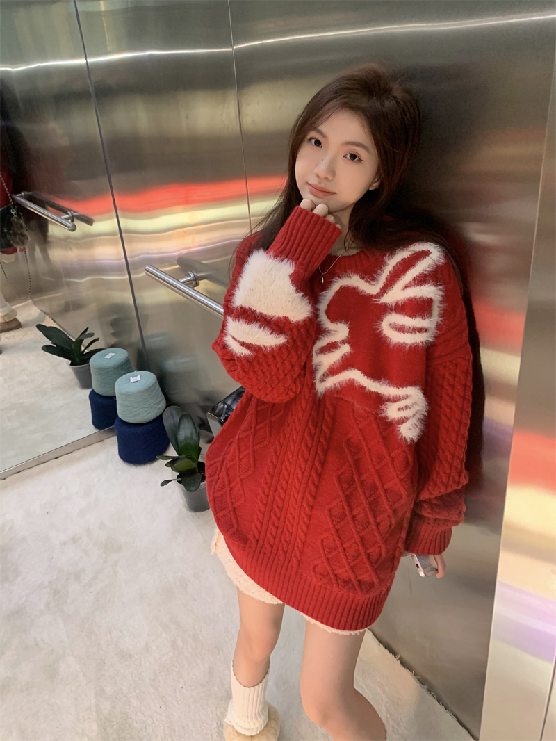 Loose twist sweater thick sweet tops for women