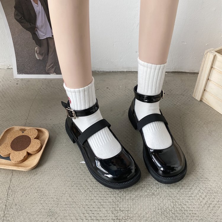 Small shoes square head leather shoes