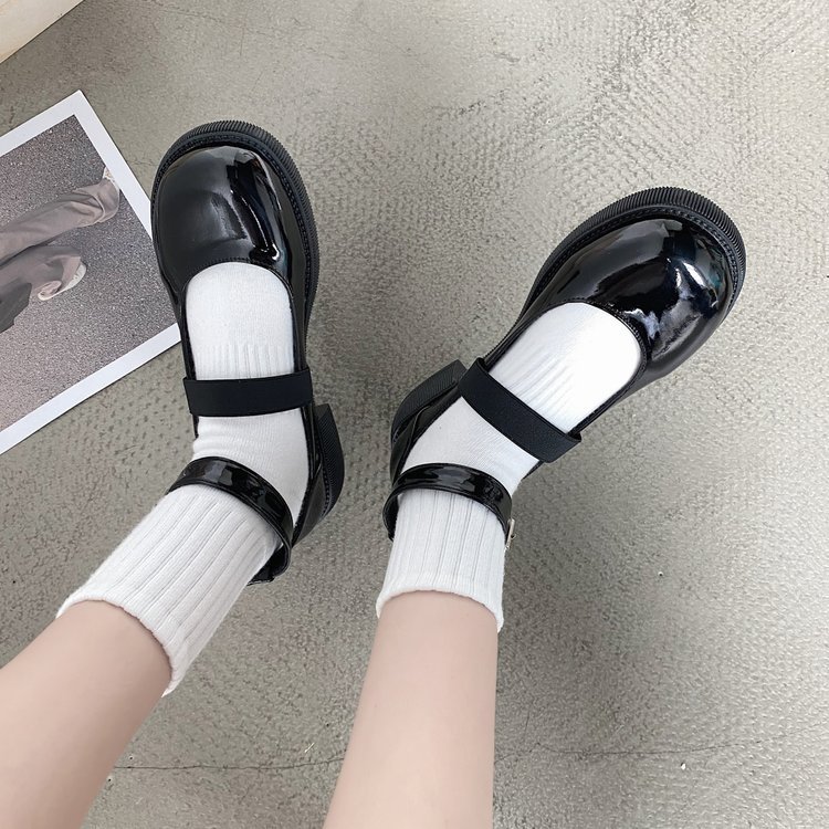 Small shoes square head leather shoes