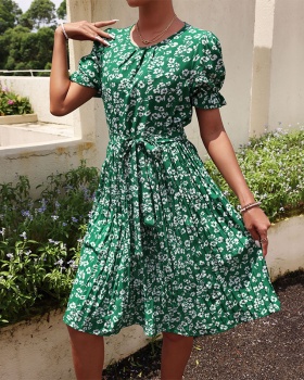 Green summer European style fashion pleated dress for women