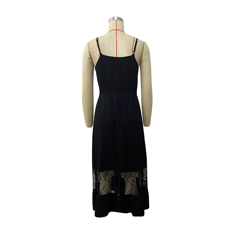 Lace sling fashion black European style splice dress