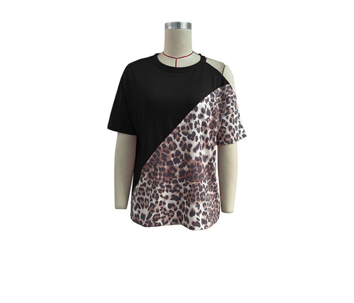Leopard fashion short sleeve T-shirt splice hollow tops