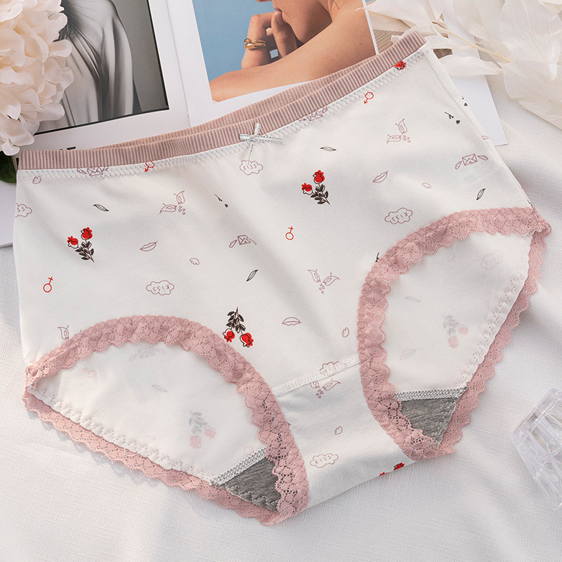Bow pure cotton lace briefs for women
