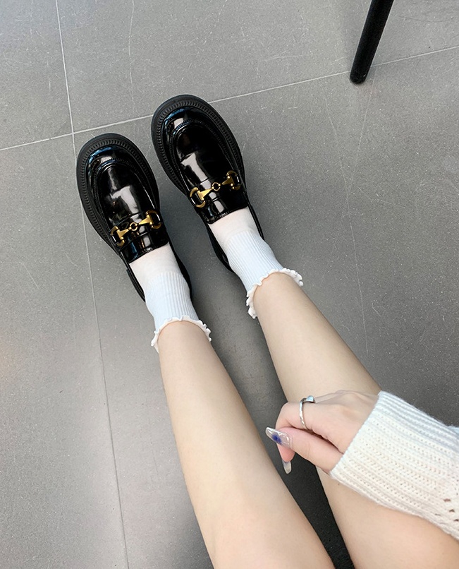 Retro glossy thick crust leather shoes for women