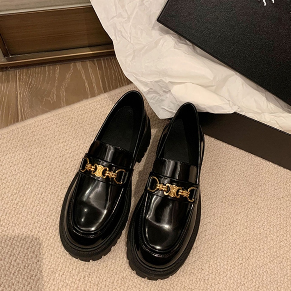 Thick glossy shoes small thick crust loafers for women