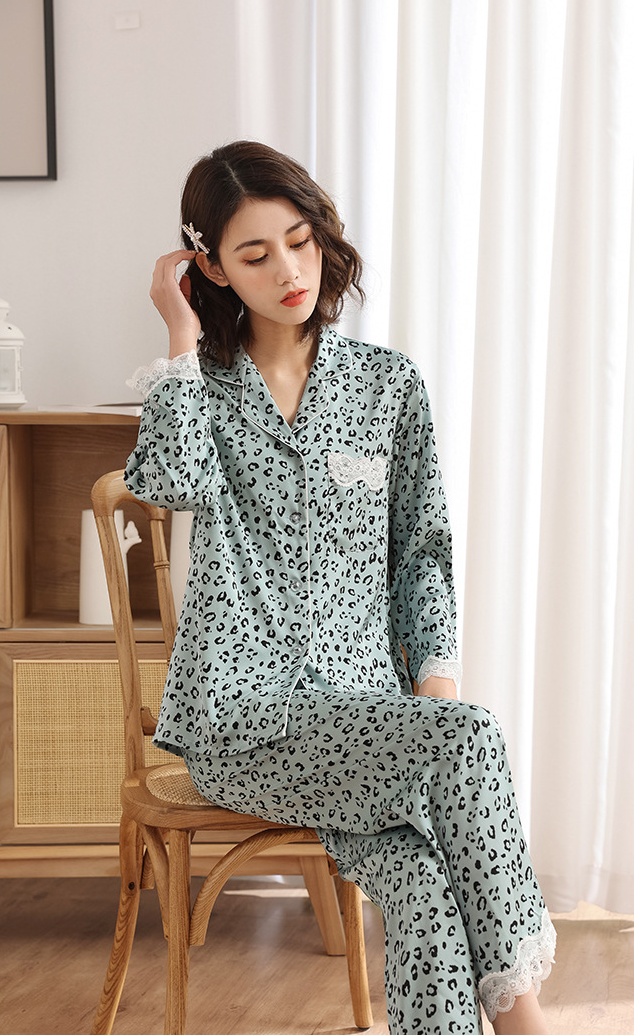 Splice light lace silk pajamas 2pcs set for women