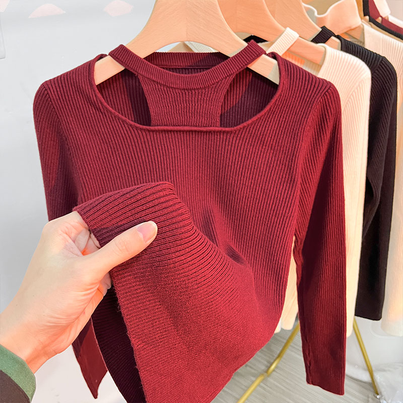 Slim all-match tops strapless knitted sweater for women