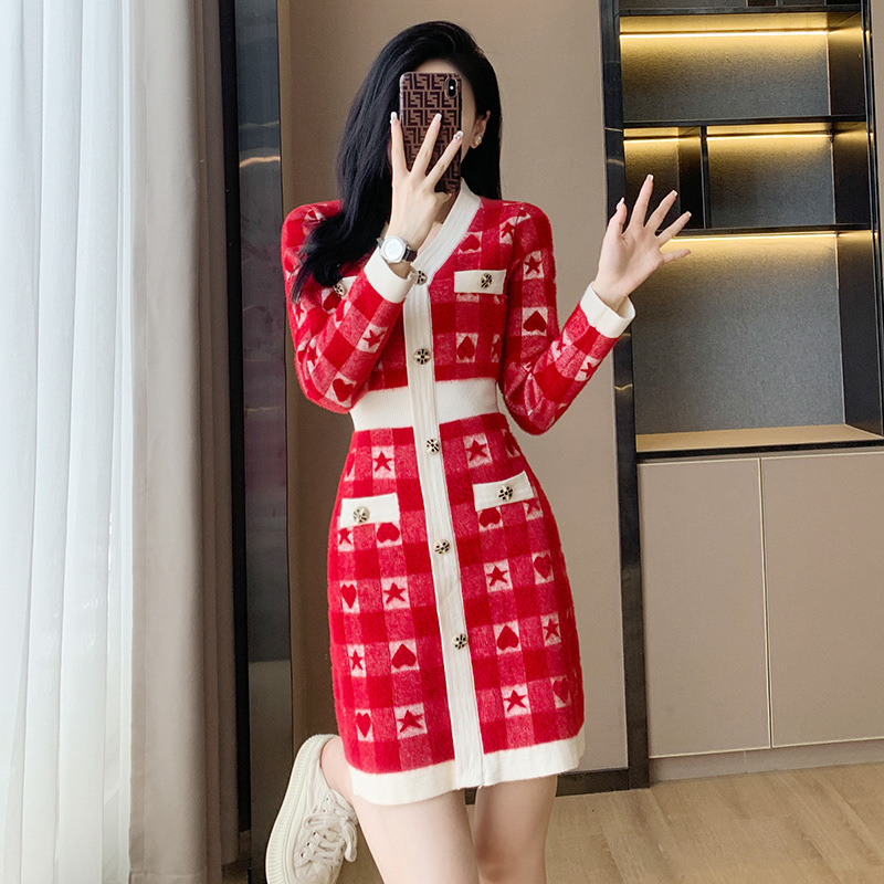 Knitted dress temperament sweater dress for women