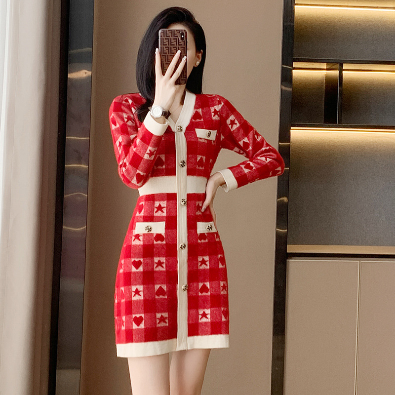 Knitted dress temperament sweater dress for women