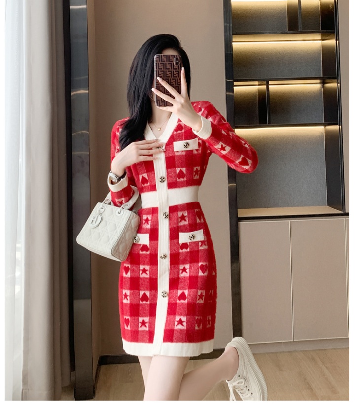 Knitted dress temperament sweater dress for women