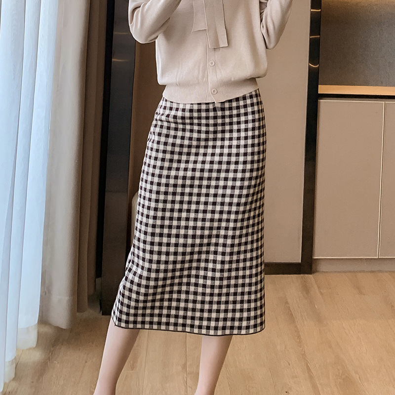Knitted retro woolen yarn high waist cozy skirt
