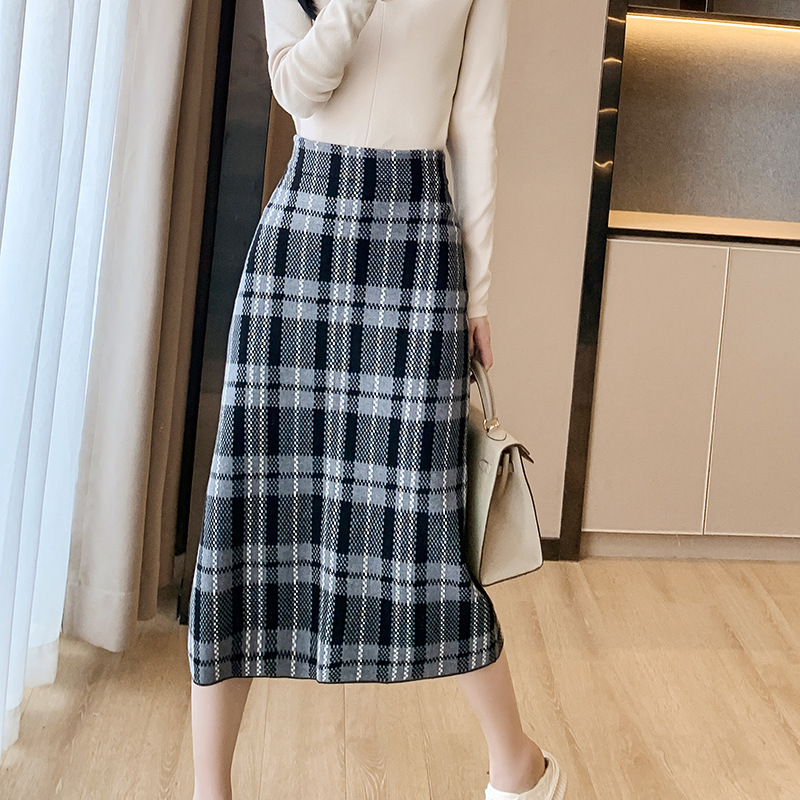 Knitted woolen yarn skirt slim long sweater for women