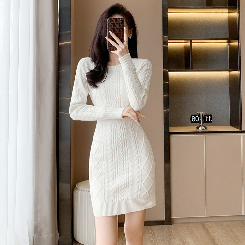 Knitted ladies dress package hip pure sweater dress