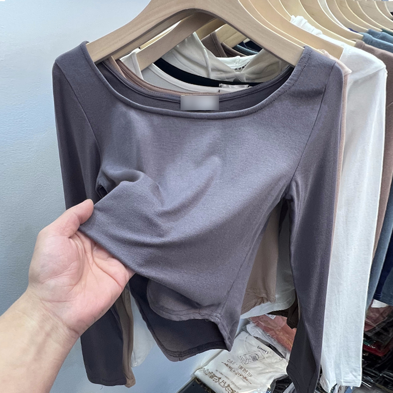 Short bottoming shirt square collar tops for women