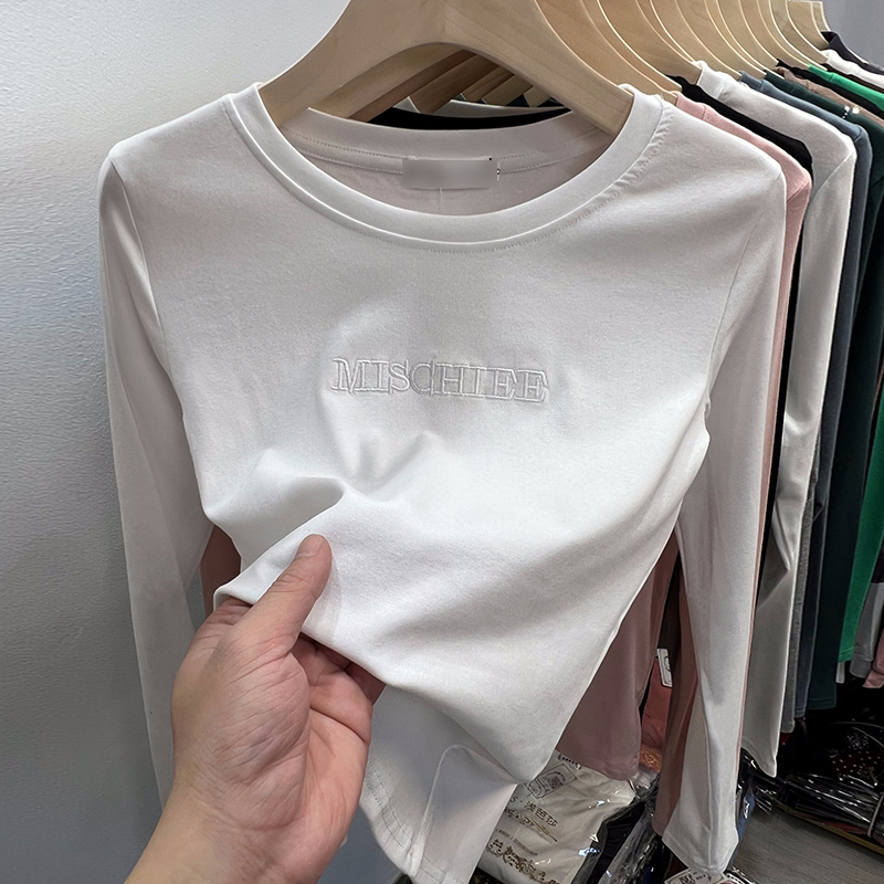 Embroidered tops round neck T-shirt for women