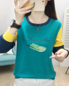 Loose splice all-match tops round neck spring T-shirt for women