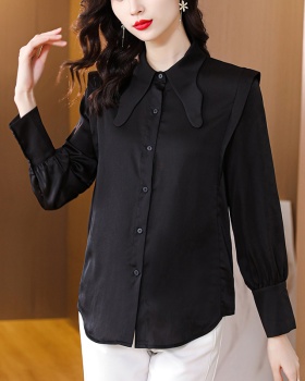 Chiffon Korean style tops black unique shirt for women