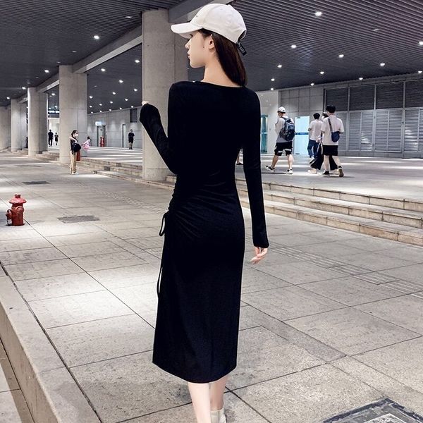 Long sleeve V-neck package hip dress for women