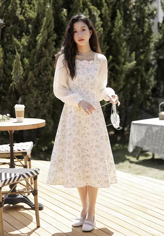 Autumn France style dress retro long dress for women