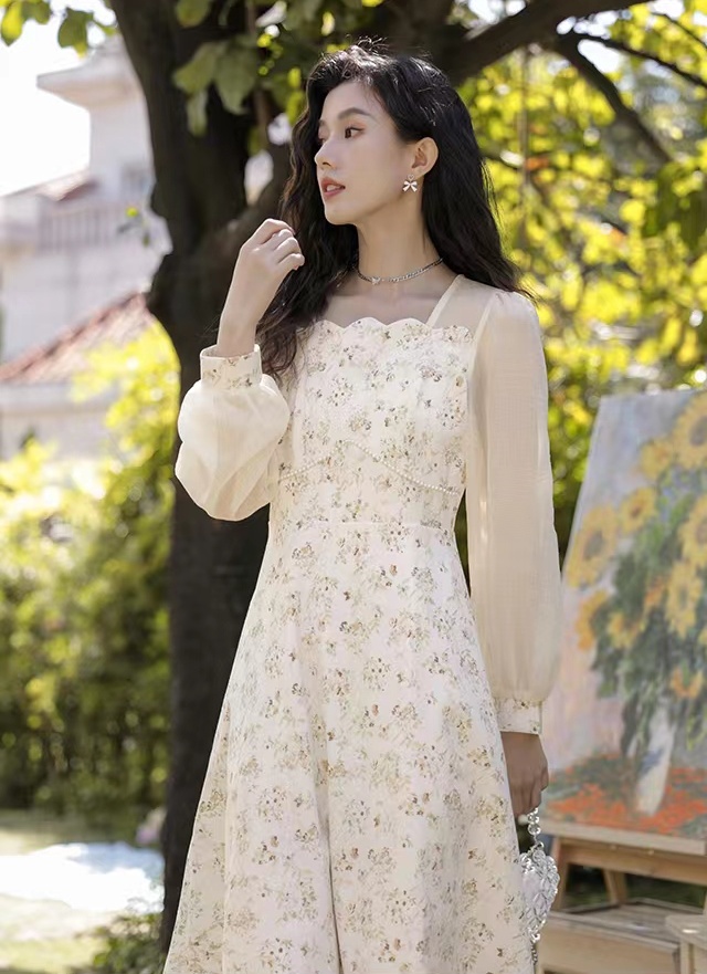 Autumn France style dress retro long dress for women