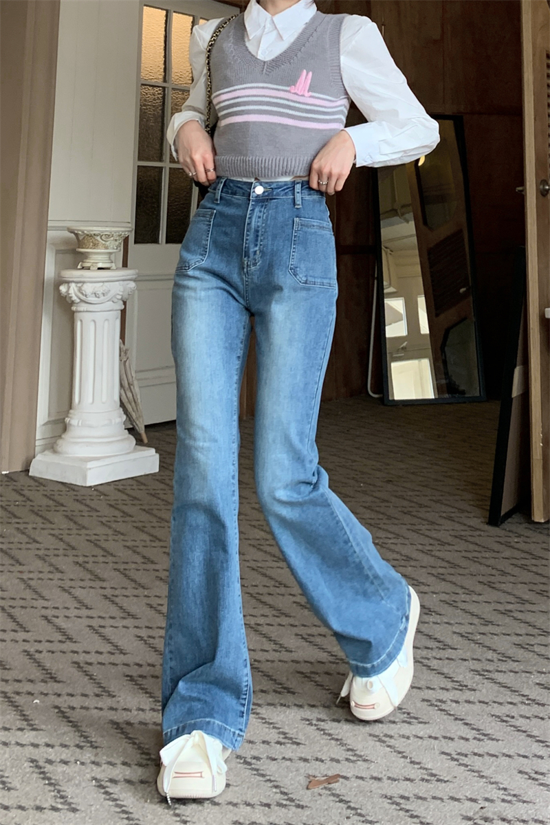 Slim spring flare pants high waist micro speaker jeans