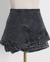 Pure high waist spring shorts splice irregular jeans