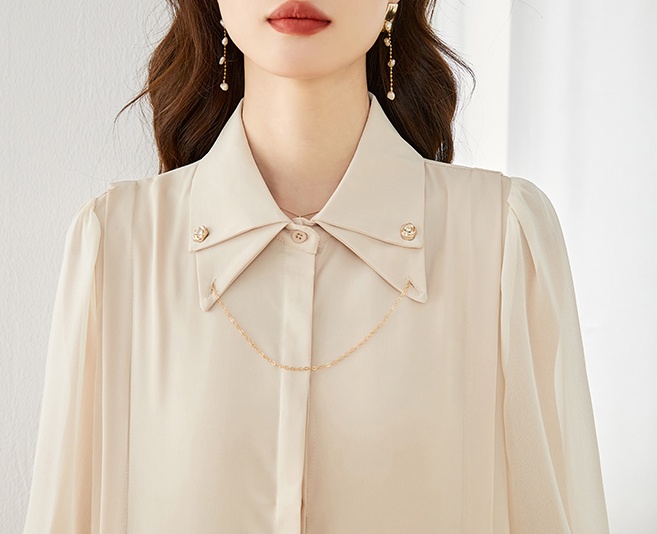 Long sleeve pure unique elegant chain drape shirt
