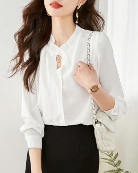 Chiffon white tops V-neck shirt for women