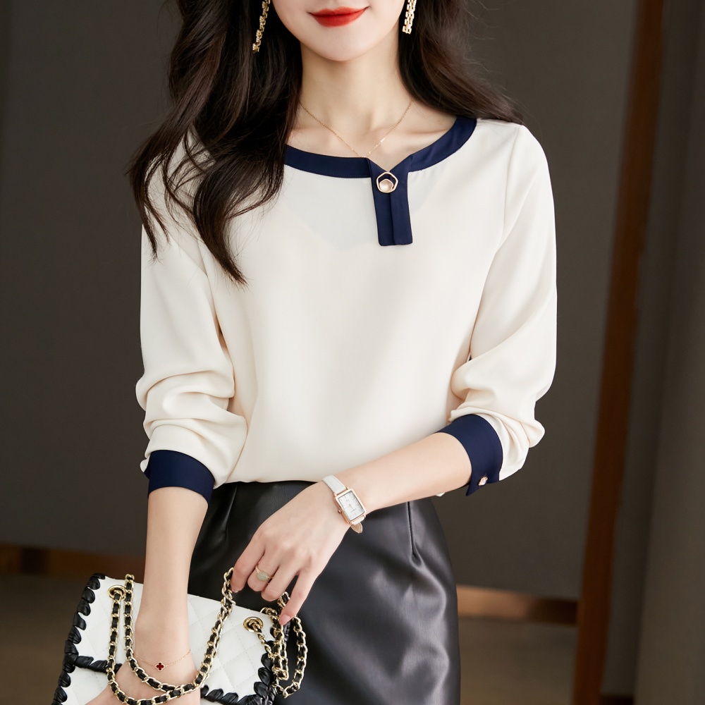 Unique mixed colors collar pullover small shirt for women