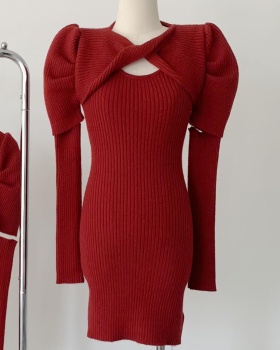 Christmas knitted dress package hip inside the ride coat