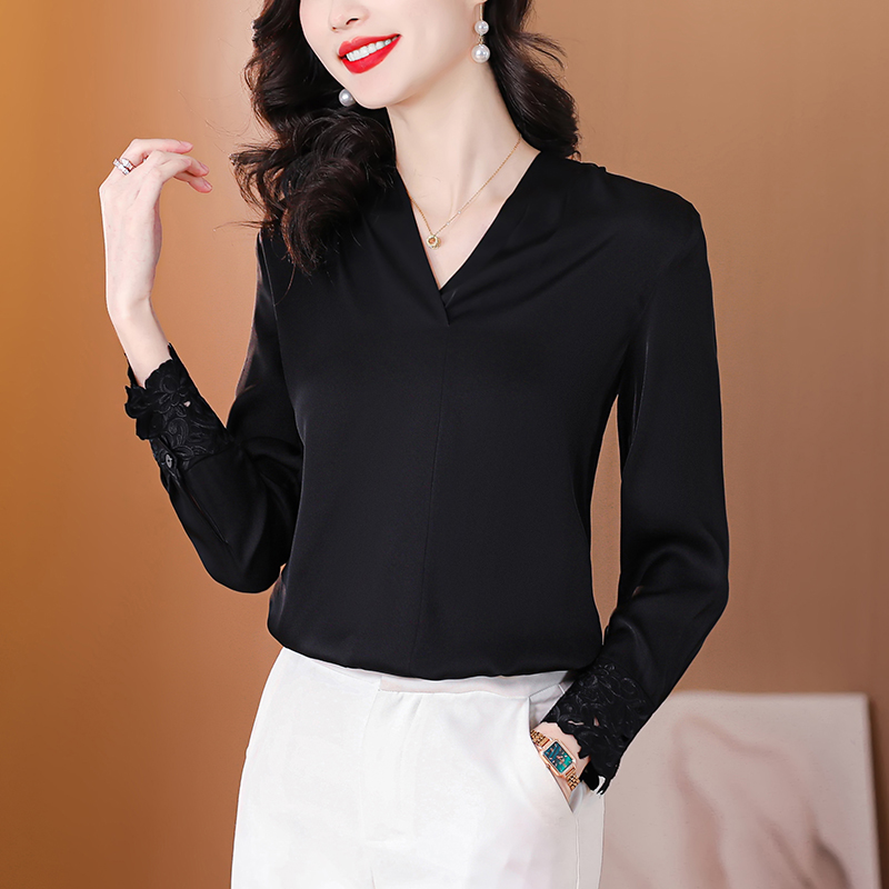 Unique thick real silk shirt long sleeve tops for women