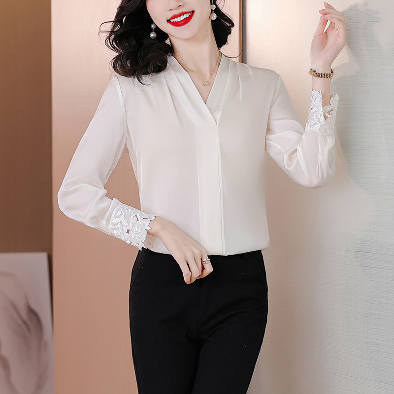 Unique thick real silk shirt long sleeve tops for women