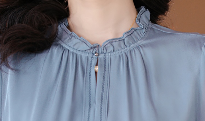 Wood ear cstand collar shirt long sleeve tops for women