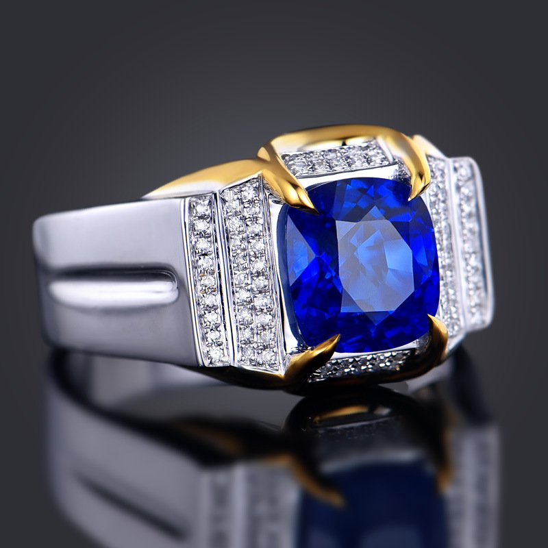 Sapphire colors double color gem mosaic ring