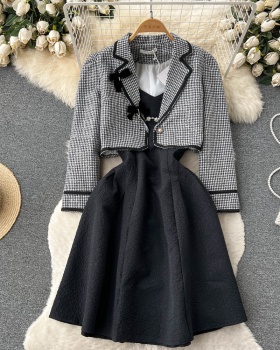 Lapel coat Korean style dress 2pcs set for women