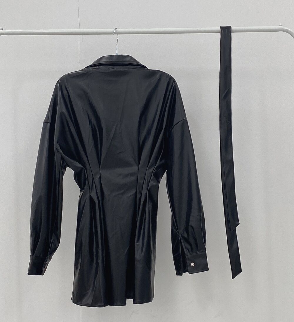 Retro fashion coat pinched waist leather coat