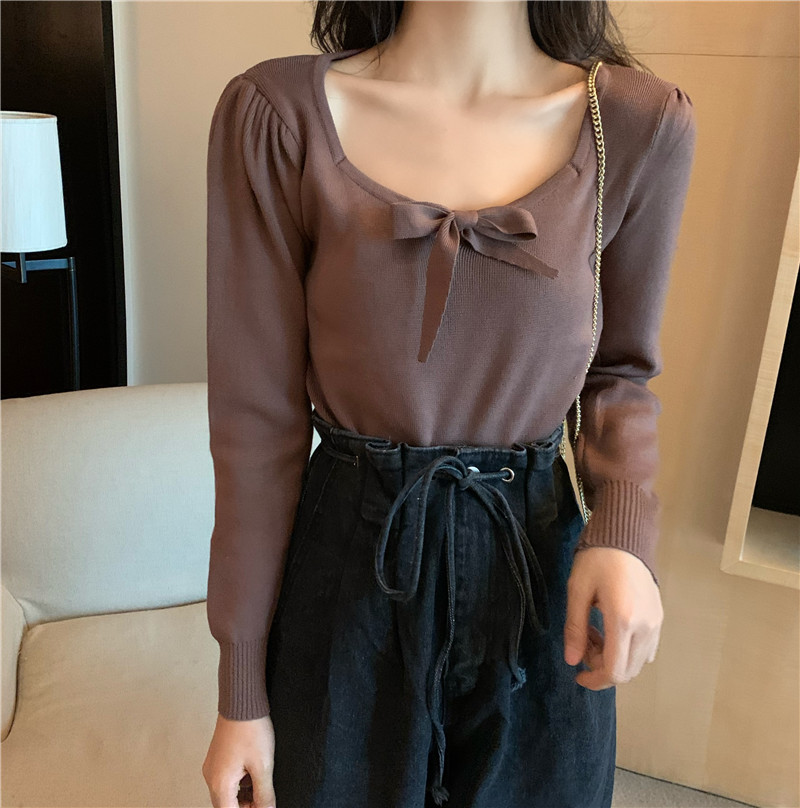 Pullover unique round neck bottoming shirt short slim tops