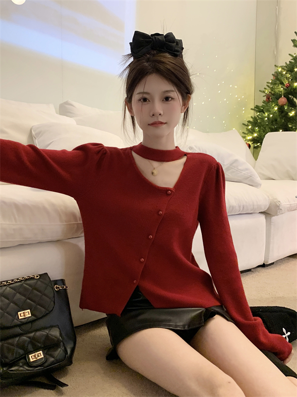 Slim single-breasted Korean style sweater for women