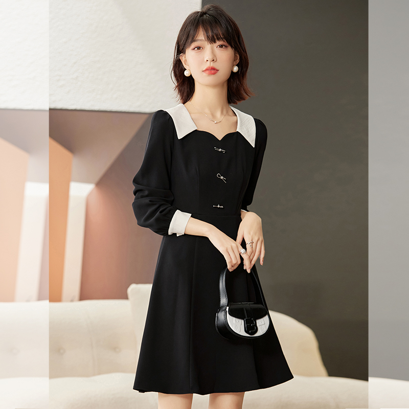 Black light dress high waist France style T-back for women