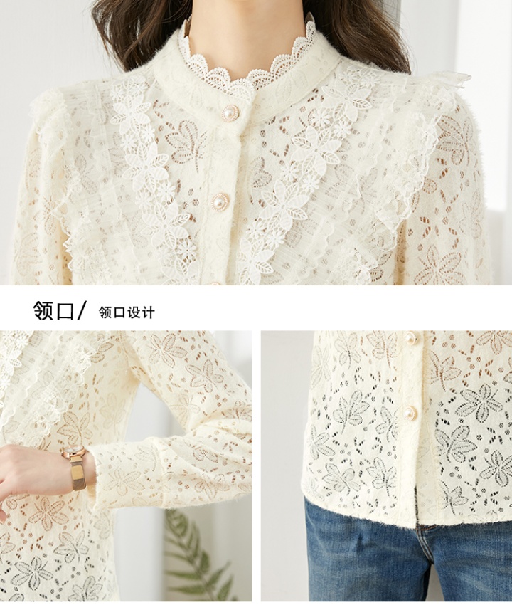 Lace spring tops cstand collar bottoming shirt for women