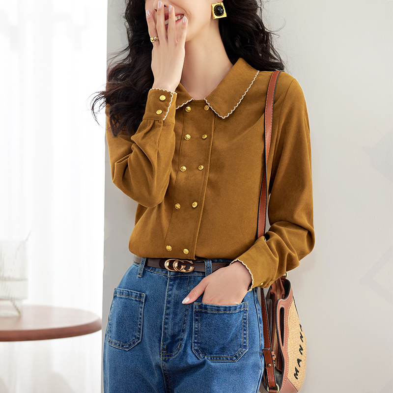 Spring face commuting tops sueding doll shirt