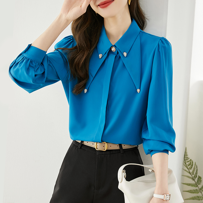 Puff sleeve spring pointed collar shirt