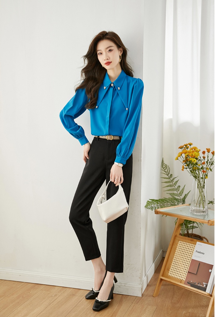Puff sleeve spring pointed collar shirt