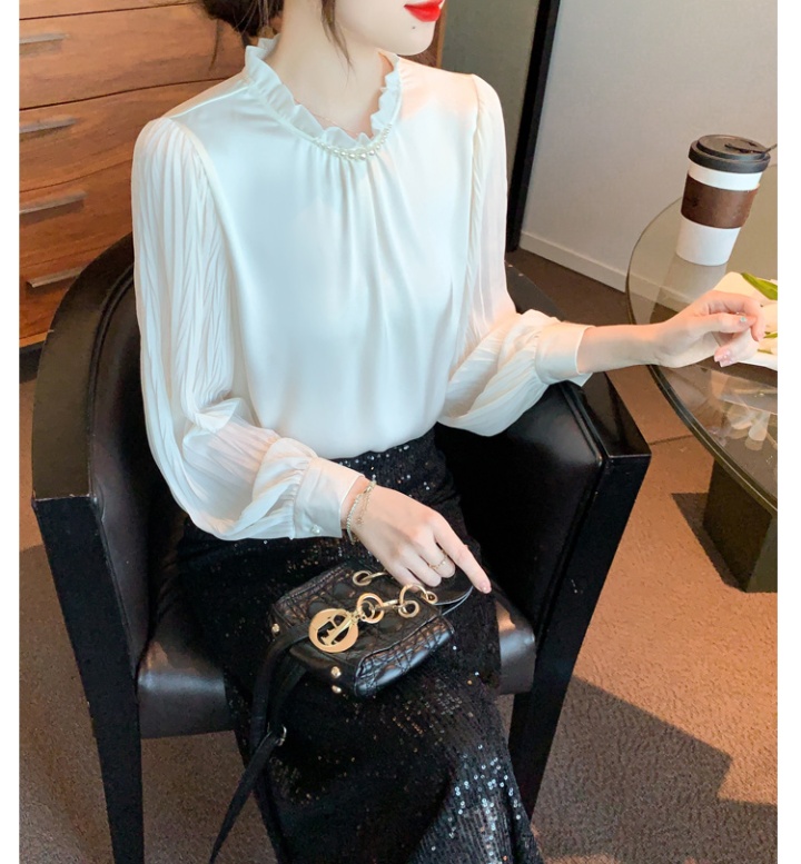 France style spring pearl tops thin temperament shirt