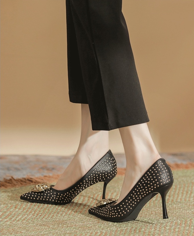 Metal buckles pure stilettos pointed shoes for women