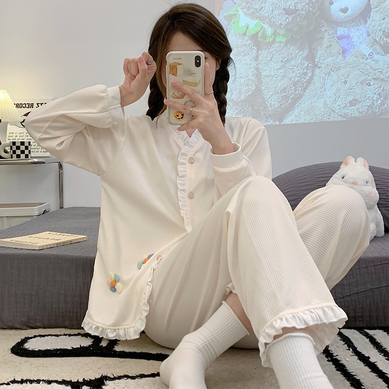 Long sleeve homewear lace pajamas 2pcs set for women