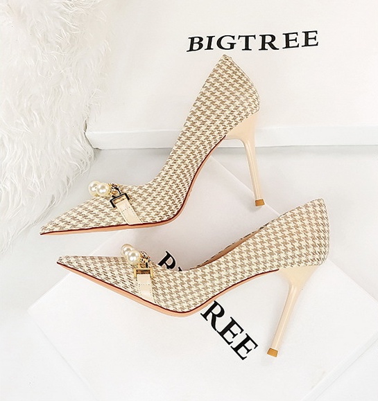 Plaid pattern high-heeled shoes low shoes for women