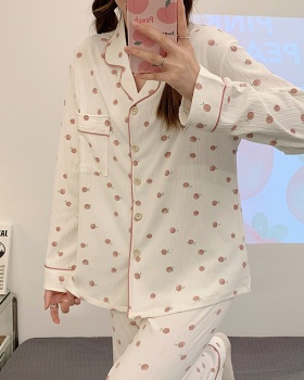 Bubble Casual cardigan cotton pajamas 2pcs set for women