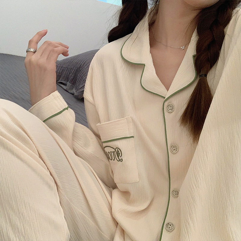 Casual woven cardigan cotton homewear pajamas 2pcs set