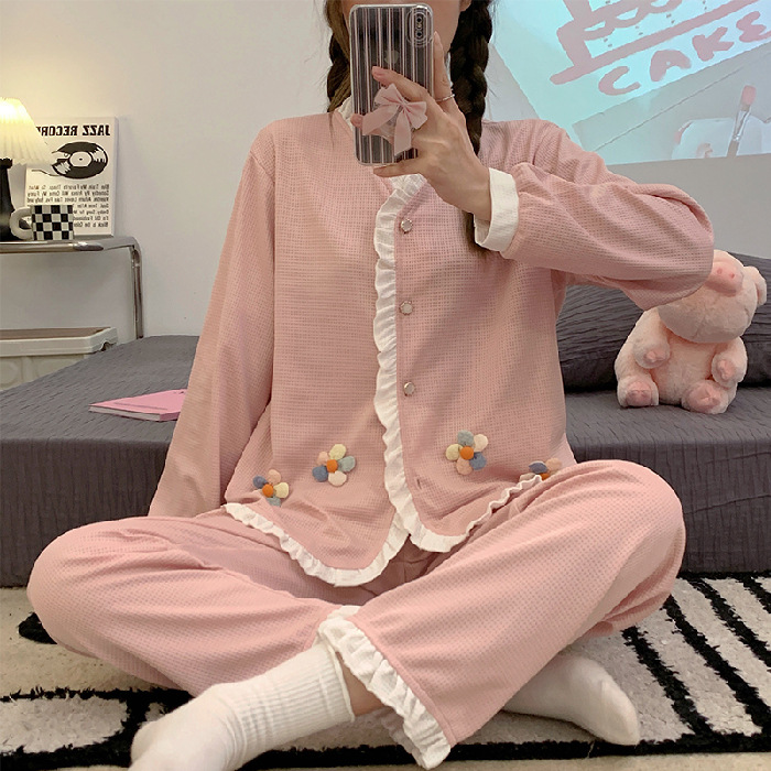 Homewear thin pajamas lady cardigan a set for women